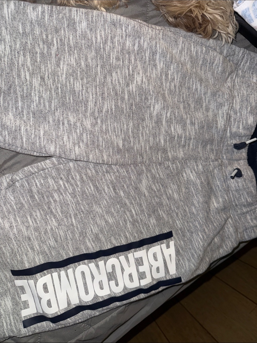 Abercrombie & Fitch gray knit shorts with navy logo stripe